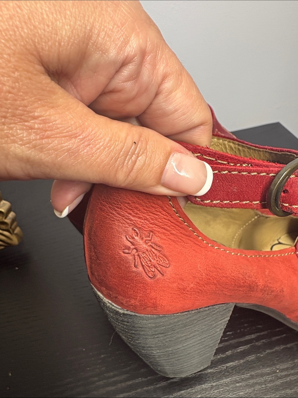 FLY London Red Mary Jane Flats with Floral Insole Accents - Picture 4 of 9